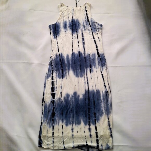 Sonice Collection Women M Sleeveless Bodycon Blue White Tie-Dye Dress Stretchy - Picture 16 of 16